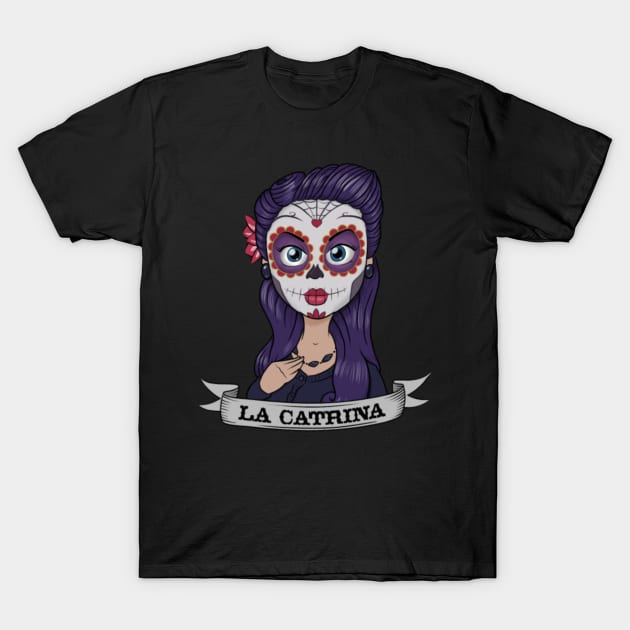 Niche Skull Island Mod Art  Cartoony La Catrina T-Shirt by LailaLittlerwm